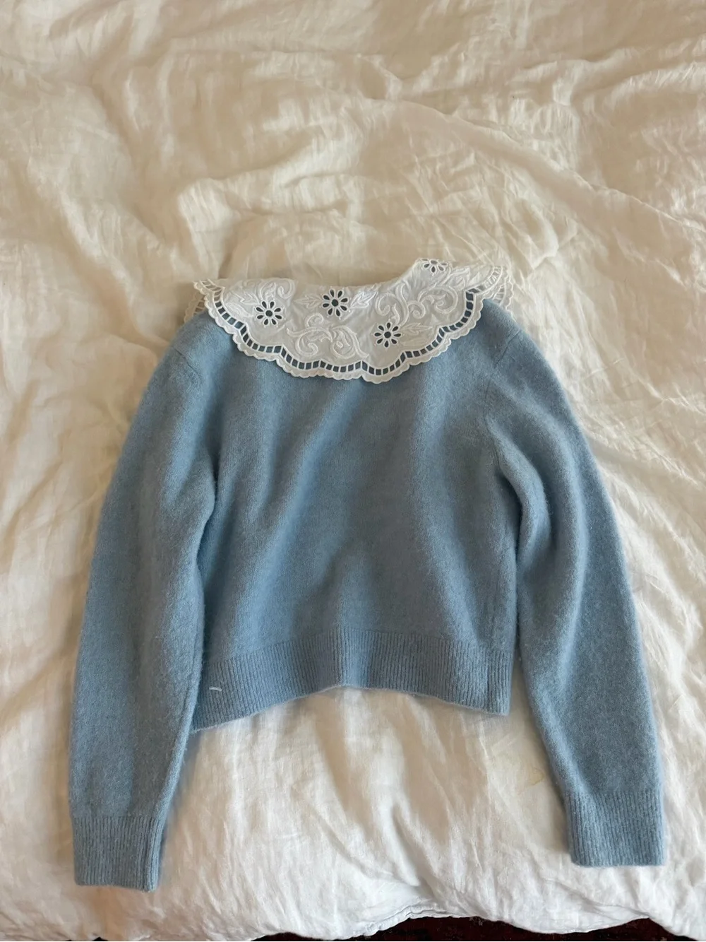 & Other Stories Powder Blue Cardigan with White Eyelet Collar - Picture 4 of 6